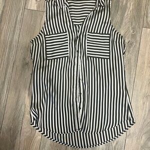 Express Black & White Vertical Stripe Sleeveless Button-Down Shirt